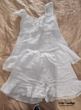 Sweet Ruffle Shorts Pajama Set / White