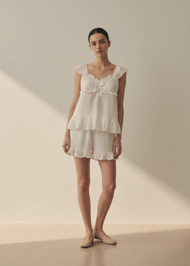  - Ever Lasting - Sweet Ruffle Shorts Pajama Set / White - Pajamas - Ever Lasting