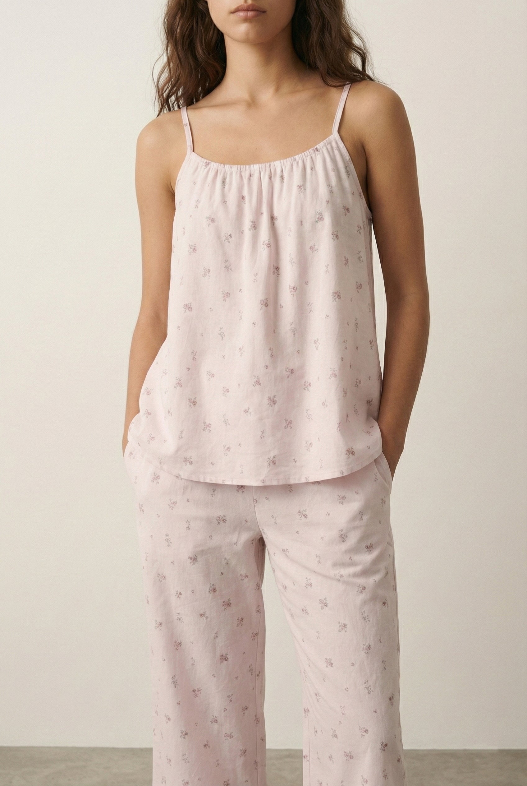  - Ever Lasting - Sylvie Cotton Camisole Floral Pajama Set / Pink - Pajamas - Ever Lasting
