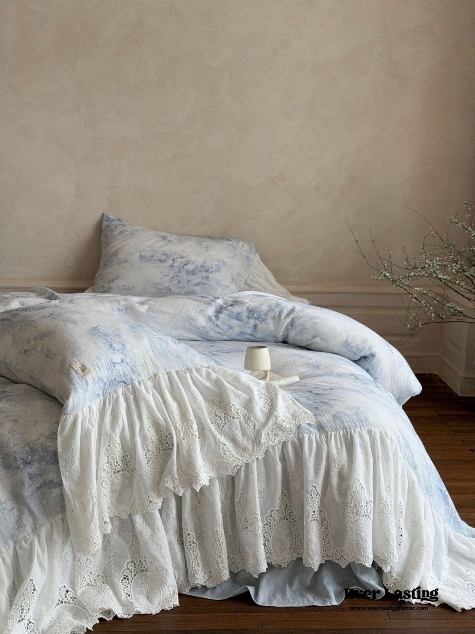 Sylvie Lace Gauze Bedding Set / Blue Sky - Ever Lasting