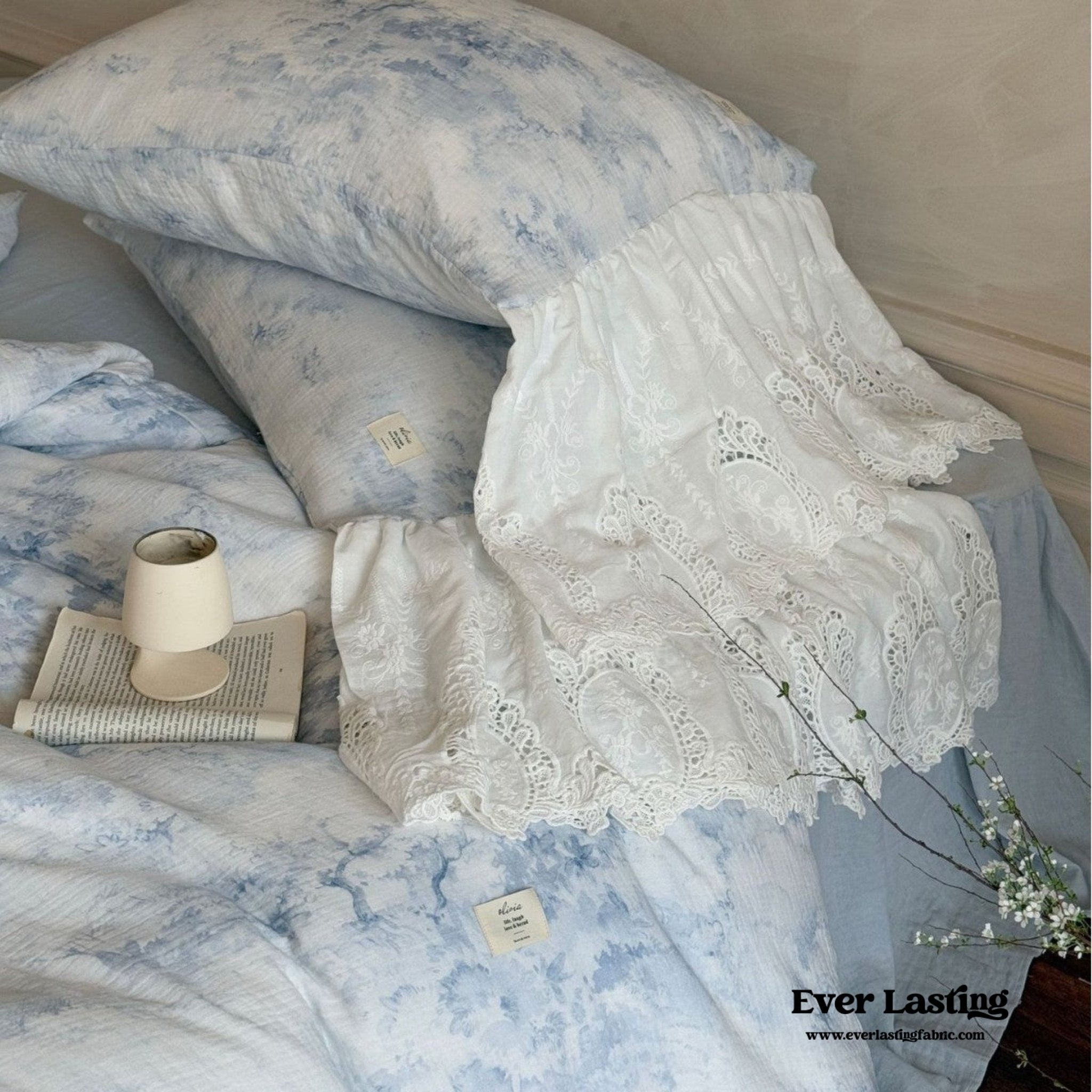 Sylvie Lace Gauze Bedding Set / Blue Sky - Ever Lasting