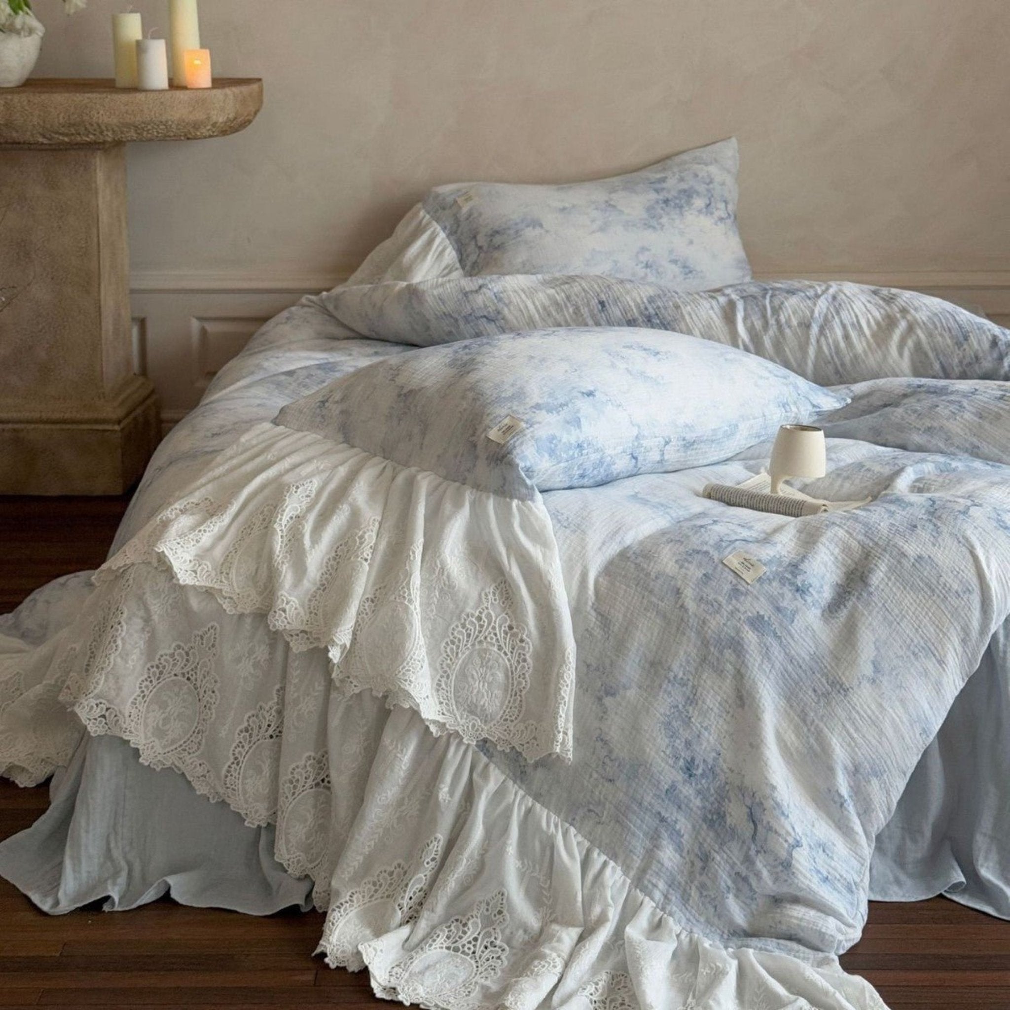 Sylvie Lace Gauze Bedding Set / Blue Sky - Ever Lasting