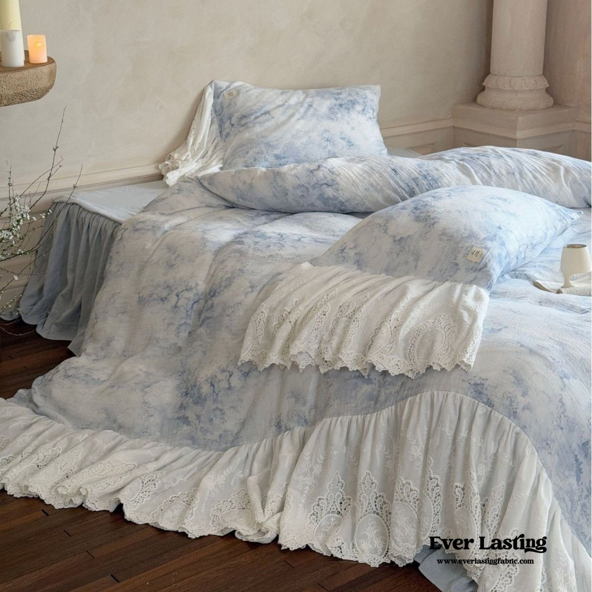 Sylvie Lace Gauze Bedding Set / Blue Sky - Ever Lasting