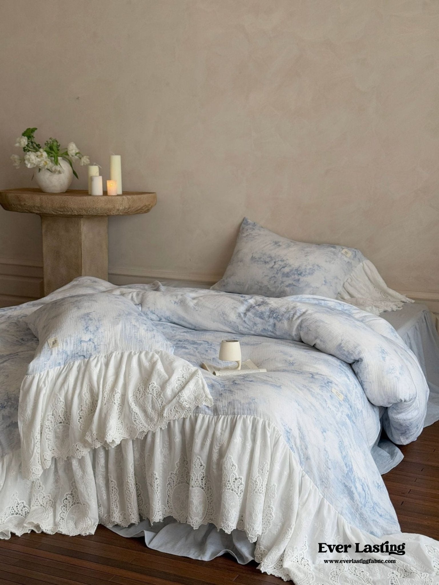 Sylvie Lace Gauze Bedding Set / Blue Sky - Ever Lasting