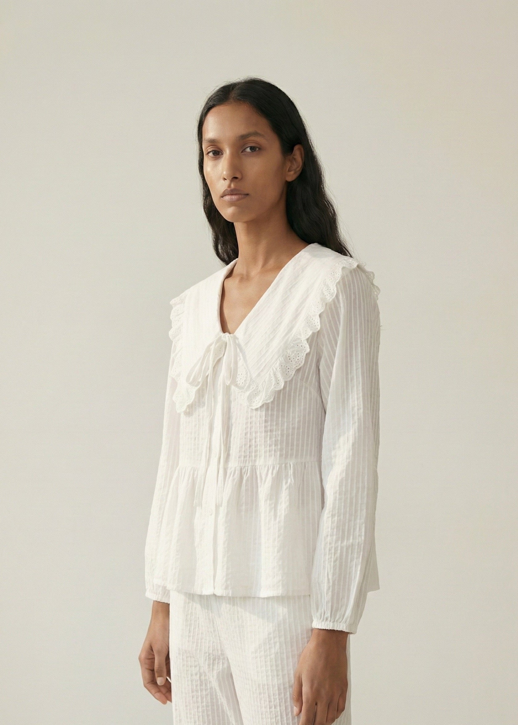  - Ever Lasting - Talia Jacquard Lace Strap Pajama Set / White - Pajamas - Ever Lasting
