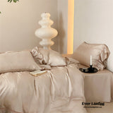 Tencel Silky Floral Ruffle Bedding Set / Champagne Bronze