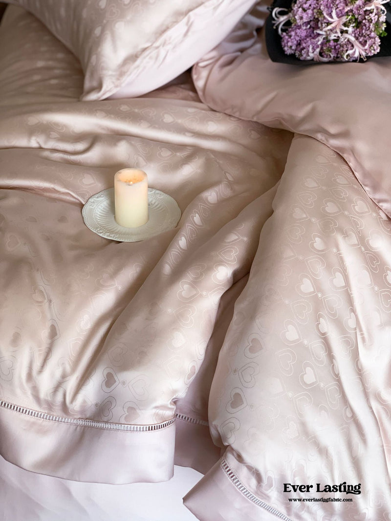 Tencel Sweet Hearts Textured Bedding Set / Pink