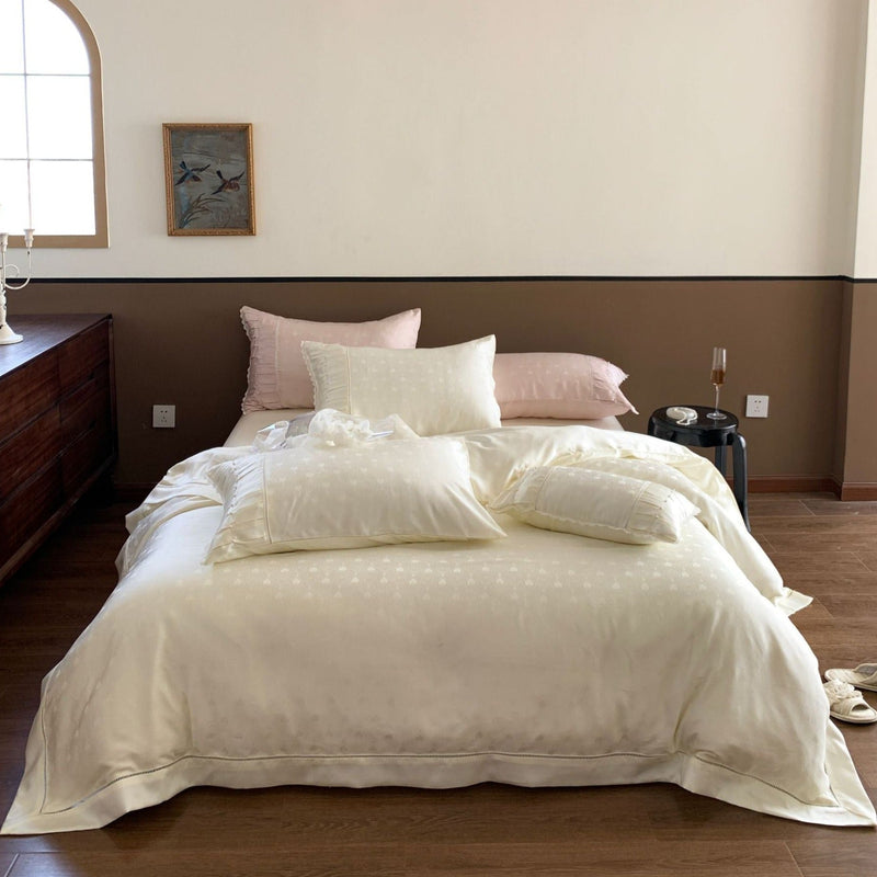 Tencel Sweet Hearts Textured Bedding Set / Pink White Medium Flat