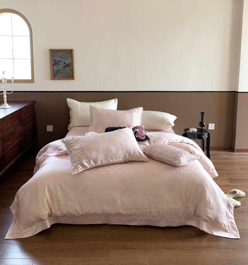 Tencel Sweet Hearts Textured Bedding Set / White Pink Medium Flat