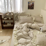 Textured Ruffle Bedding Set / Blue Light Grey Small Fitted