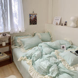 Textured Ruffle Bedding Set / Blue Smoky Small Fitted
