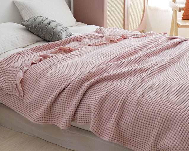  - Ever Lasting - Textured Ruffle Cotton Blanket / Beige - Blankets - Ever Lasting