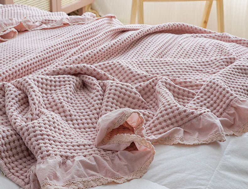  - Ever Lasting - Textured Ruffle Cotton Blanket / Blue - Blankets - Ever Lasting