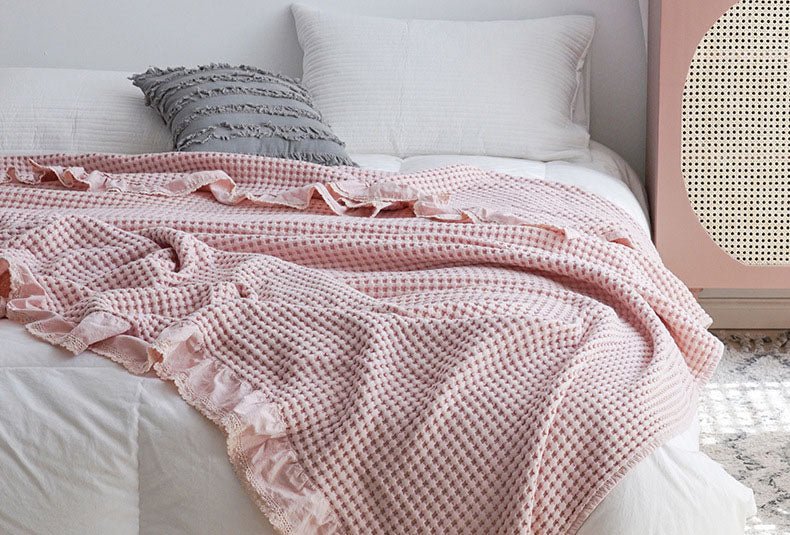  - Ever Lasting - Textured Ruffle Cotton Blanket / Gray - Blankets - Ever Lasting