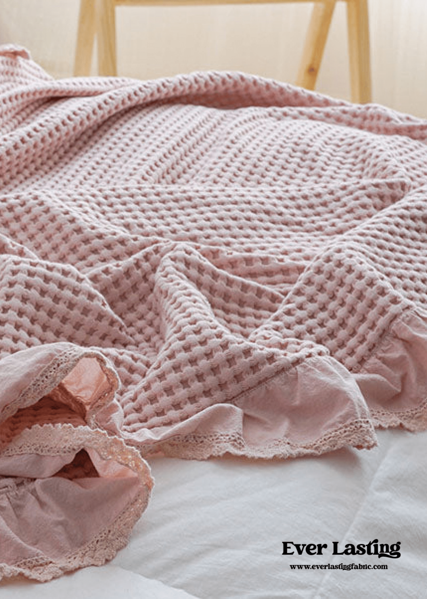  - Ever Lasting - Textured Ruffle Cotton Blanket / Pink - Blankets - Ever Lasting