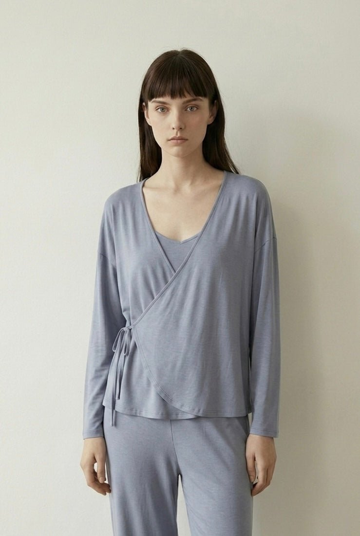  - Ever Lasting - Thalia V Neck Modal Pajama Set / Blue - Pajamas - Ever Lasting