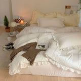 Thickened Pastel Textured Ruffle Bedding Bundle White / Small Flat