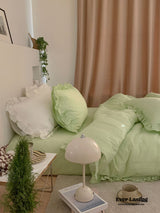 Thickened Pastel Textured Ruffle Bedding Set / Green