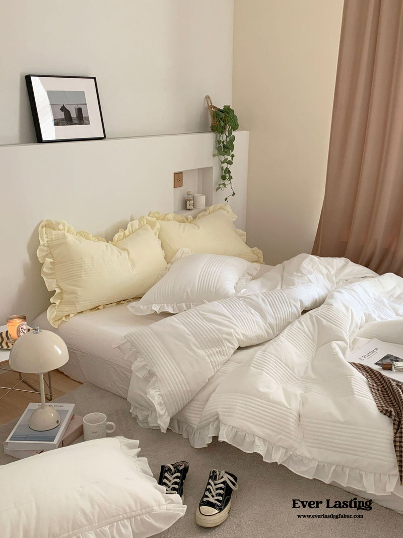 Thickened Pastel Textured Ruffle Bedding Set / Peach