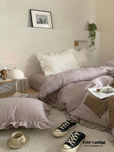 Thickened Pastel Textured Ruffle Bedding Set / Peach
