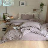 Thickened Pastel Textured Ruffle Bedding Set / Peach Gray Small Flat