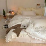 Thickened Pastel Textured Ruffle Bedding Set / Yellow White Small Flat