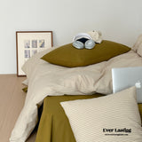 Thin Stripe Bedding Set / Beige & Olive Green