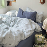 Thin Stripe Floral Bedding Set