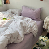 Thin Stripe Floral Bedding Set Pink White / Small Flat