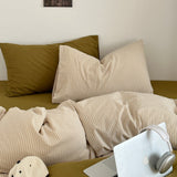 Thin Stripe Bedding Set / Beige & Olive Green