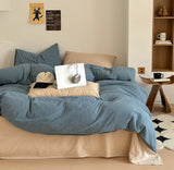 Thin Stripe Bedding Set / Beige & Olive Green Blue Small Flat