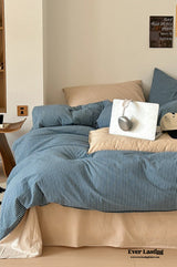 Thin Stripe Bedding Set / Beige & Olive Green