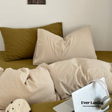 Thin Striped Bedding Set / Beige & Olive Green