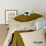 Thin Striped Bedding Set / Beige & Olive Green