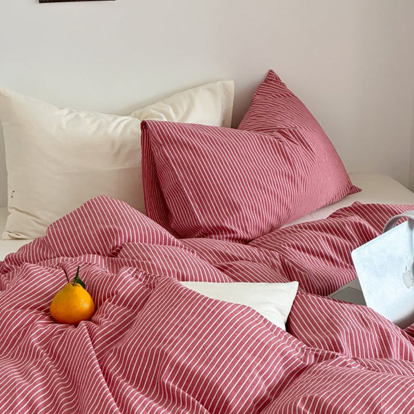 Thin Stripe Bedding Set / Red Small Flat