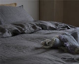 Tied Linen Bedding Set / Dark Gray