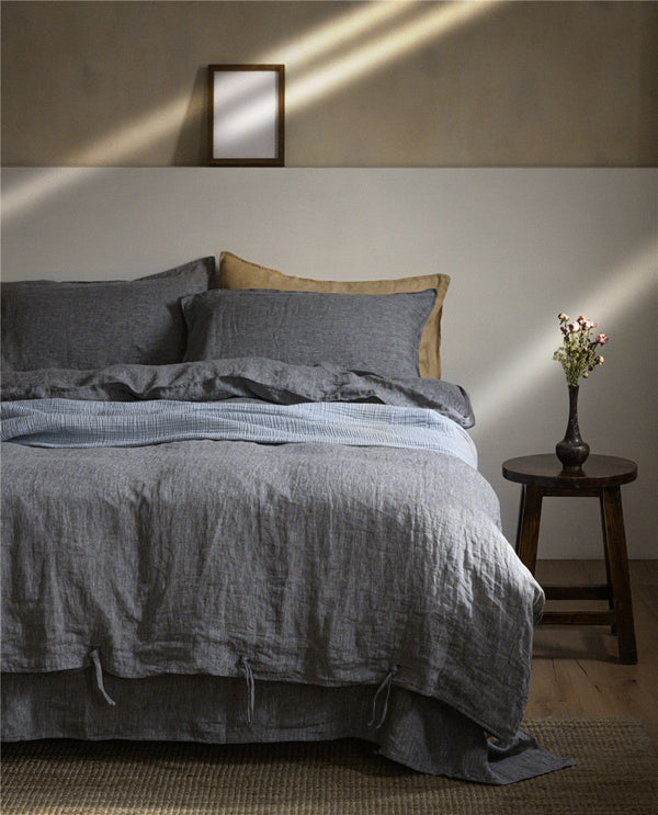 Tied Linen Bedding Set / Dark Gray Small Fitted