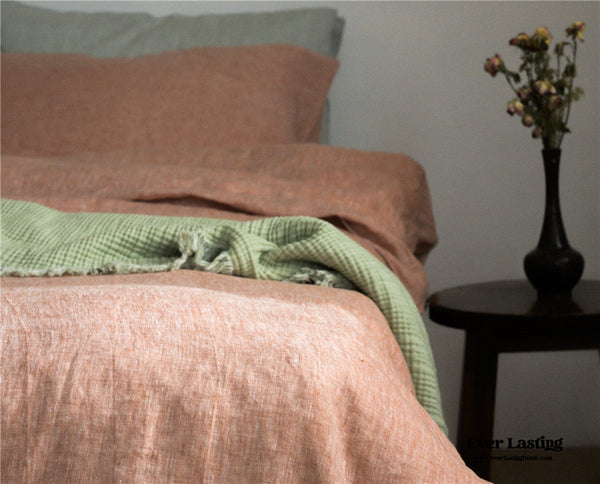 Tied Linen Bedding Set / Pink