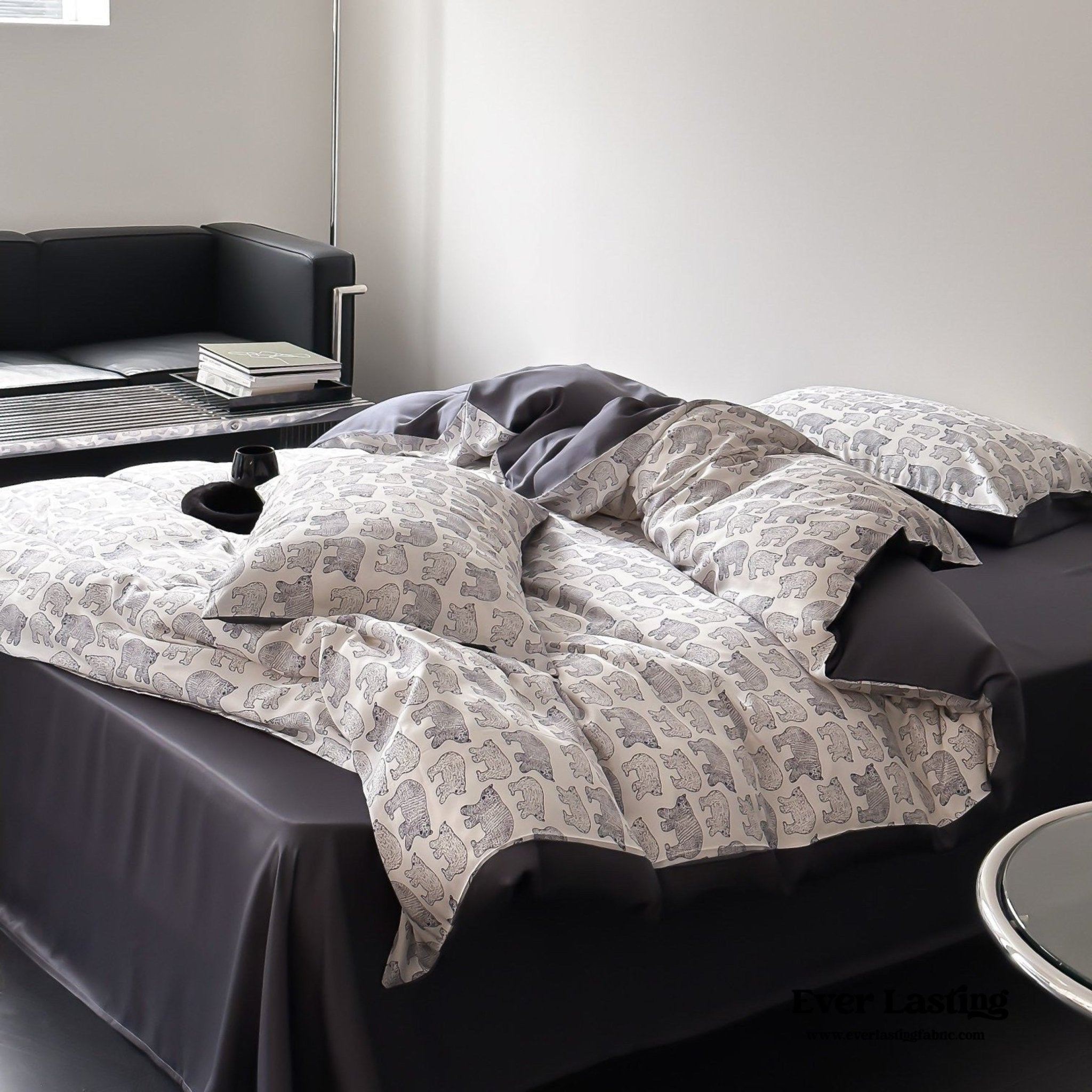 Twilight Zone Silky Tencel Bedding Set / White + Gray - Ever Lasting