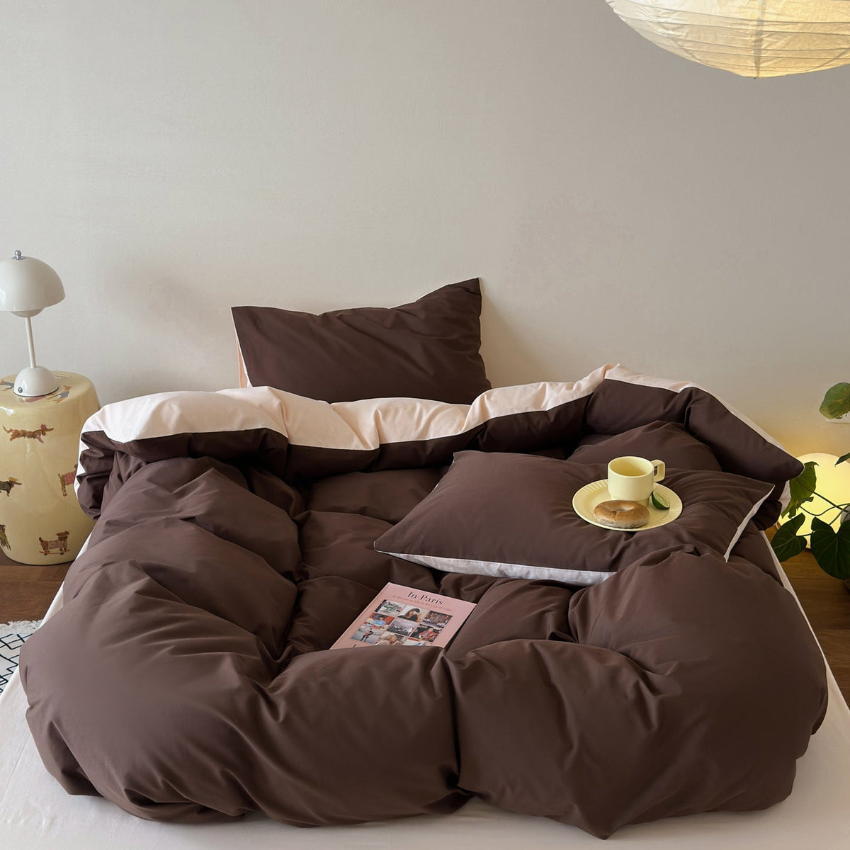 -Ever Lasting - Vada Washed Cotton Bedding Set / Pink + Brown -Bedding Set -Ever Lasting