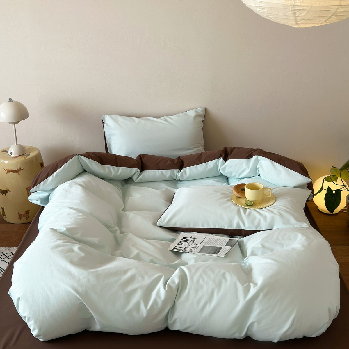 -Ever Lasting - Vada Washed Cotton Bedding Set / Pink + Brown -Bedding Set -Ever Lasting
