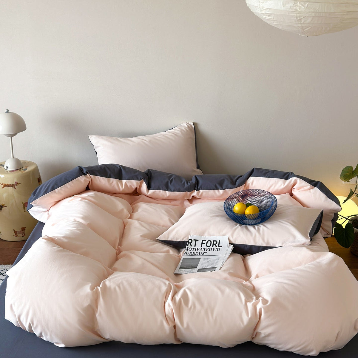 -Ever Lasting - Vada Washed Cotton Bedding Set / Pink + Brown -Bedding Set -Ever Lasting