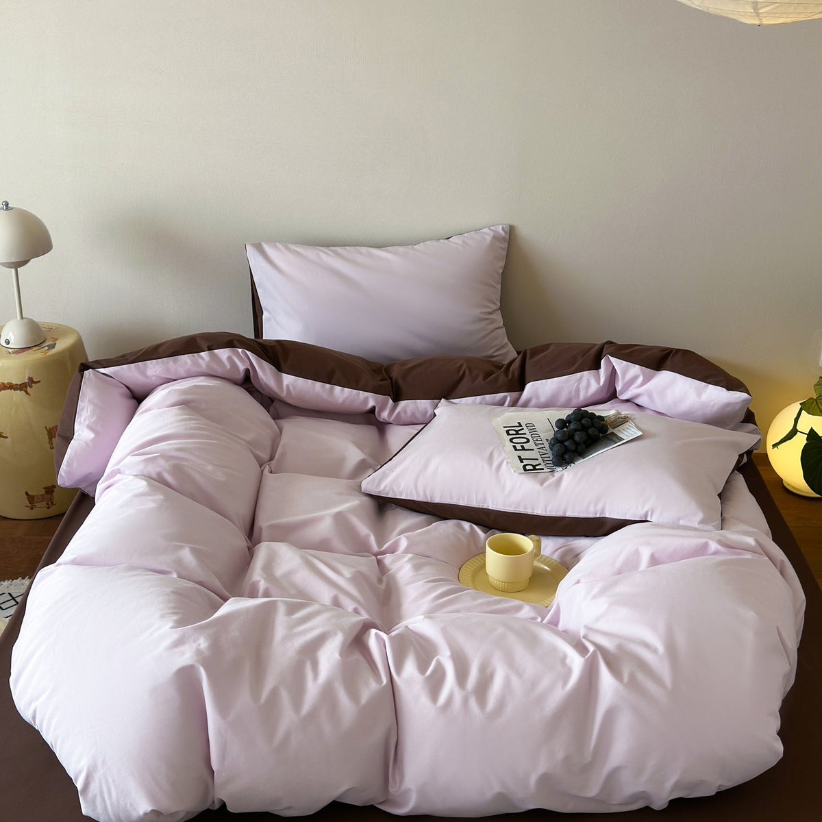 -Ever Lasting - Vada Washed Cotton Bedding Set / Pink + Brown -Bedding Set -Ever Lasting