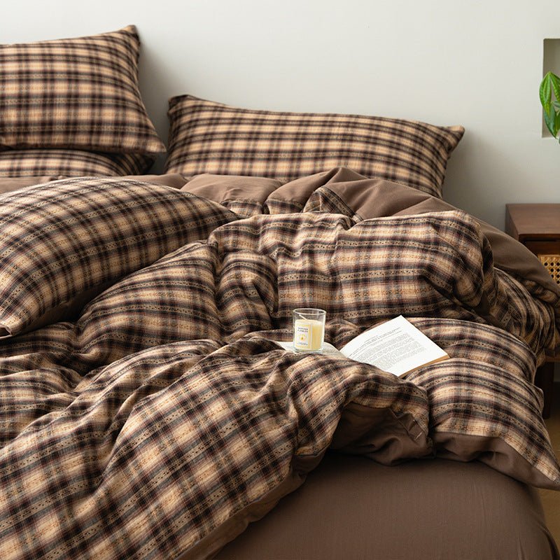  - Ever Lasting - Valentina Gingham Jacquard Bedding Set / Brown - Bedding Set - Ever Lasting