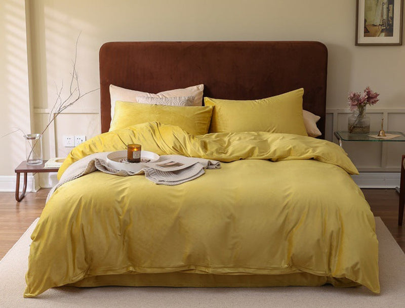 Velvet Bedding Set Yellow / Small Flat