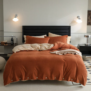 Velvet Buttoned Bedding Set / Orange Small Fitted
