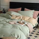 Velvet Buttoned Bedding Set / Rust Pink Tea Green Small Fitted