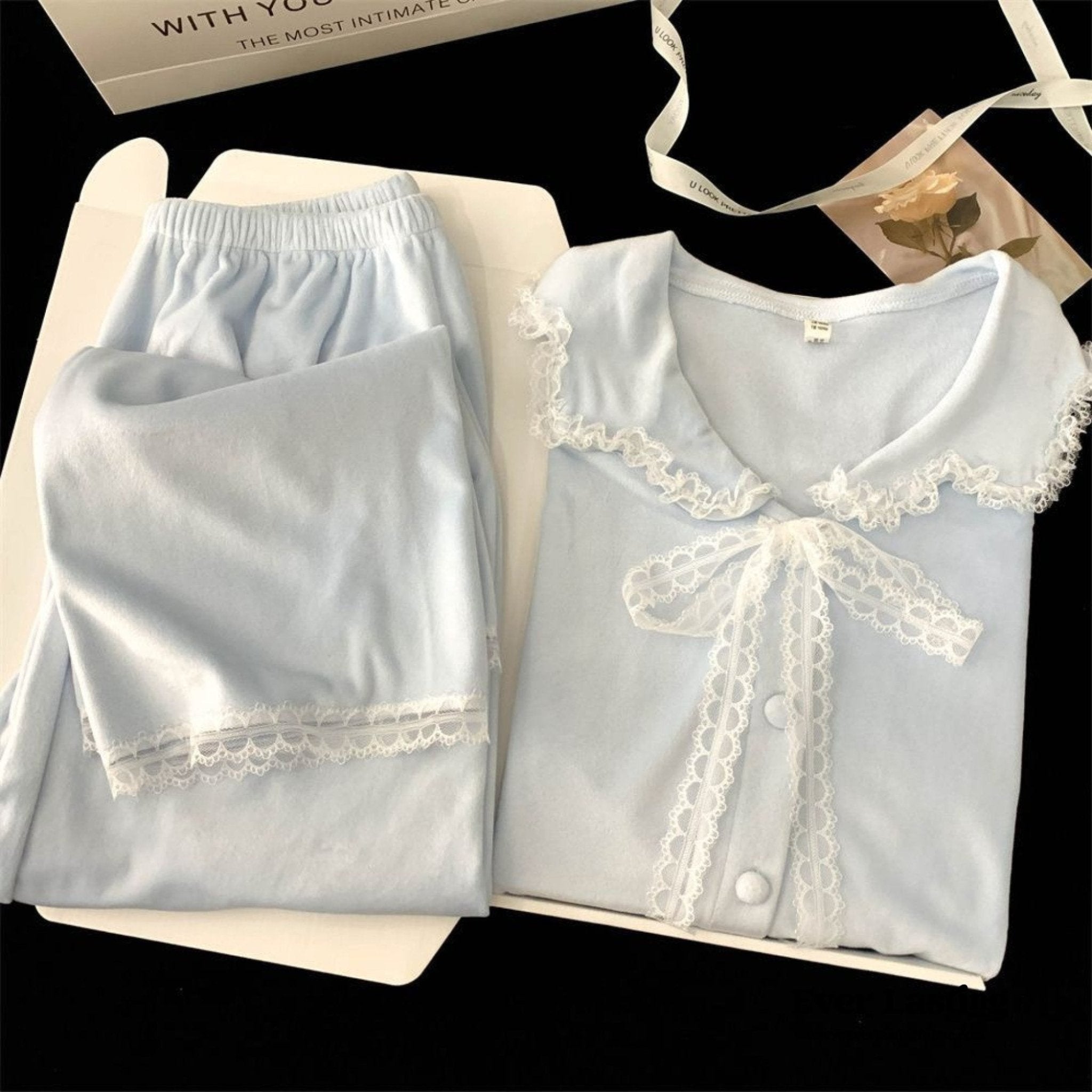 Velvet Coquette Lace Pajama Set / Pink - Ever Lasting