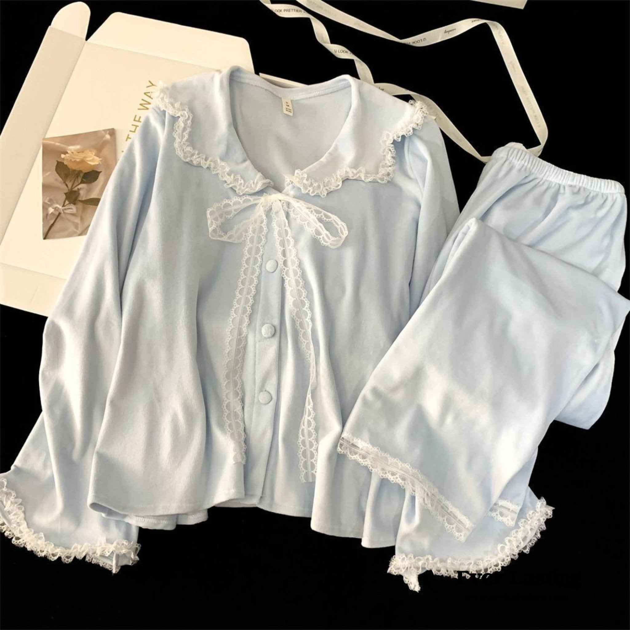 Velvet Coquette Lace Pajama Set / Pink - Ever Lasting