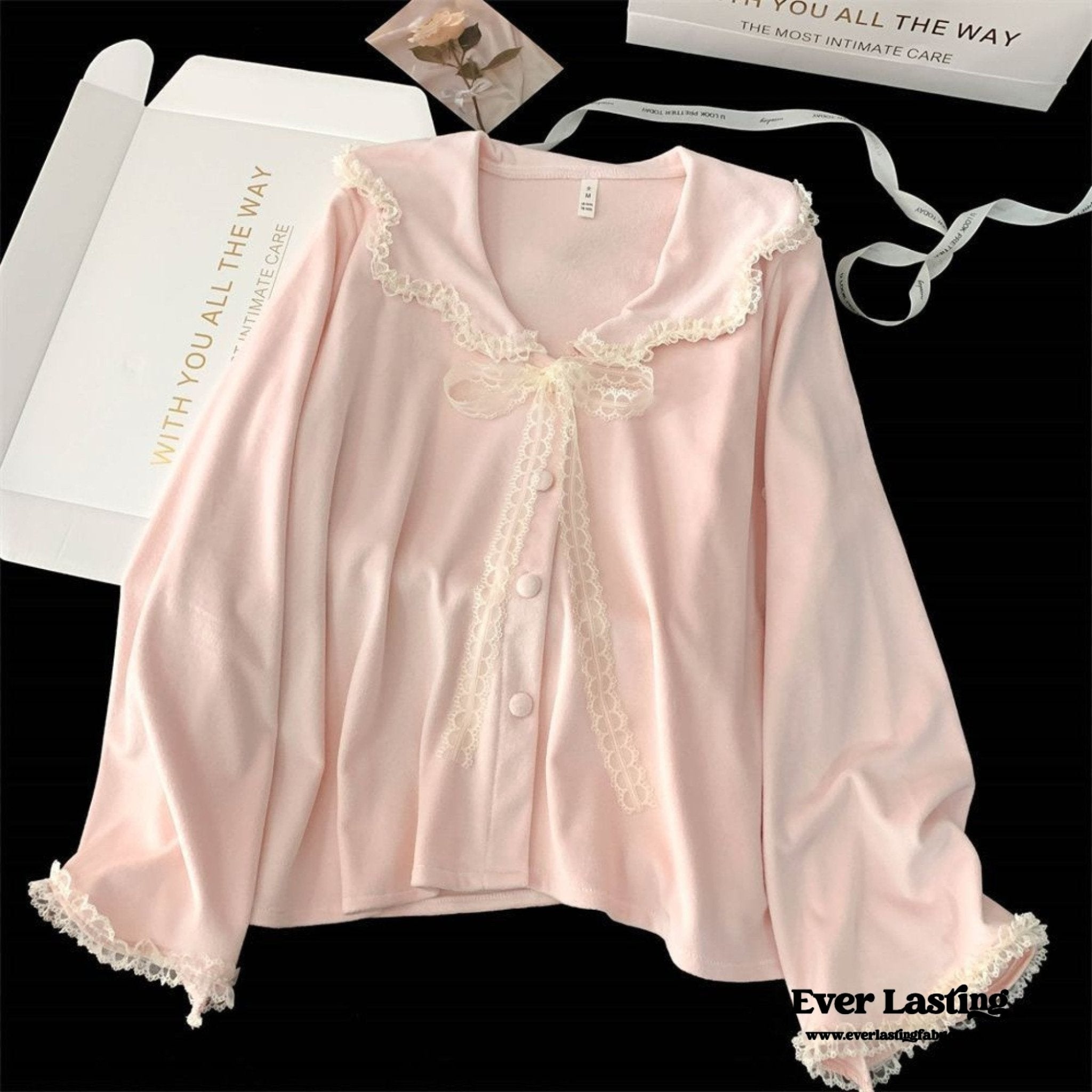 Velvet Coquette Lace Pajama Set / Pink - Ever Lasting